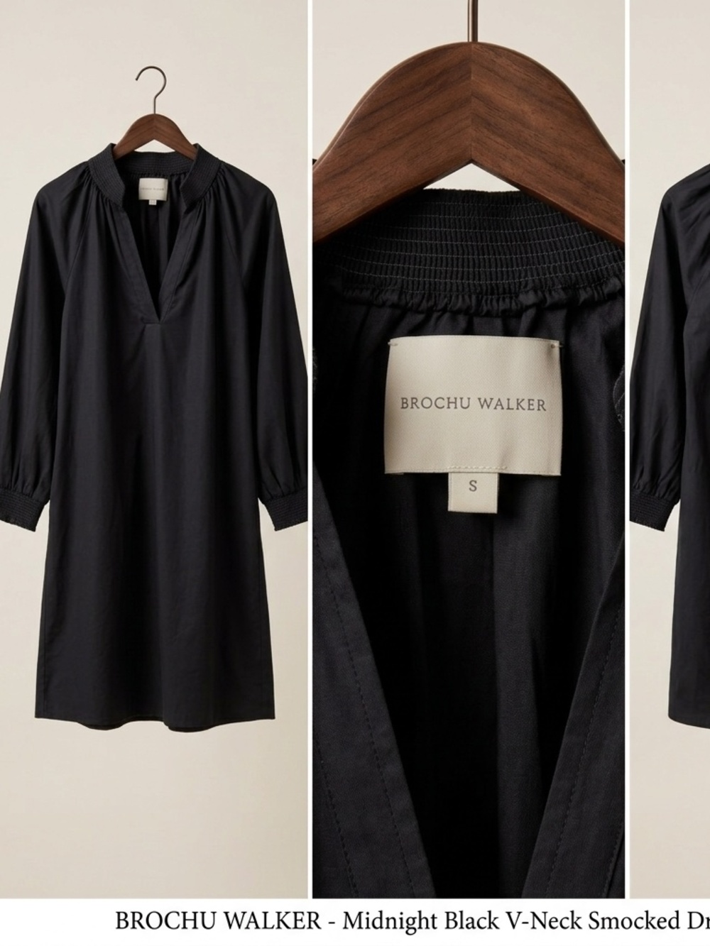 Brochu Walker Black Amaia Smocked V-Neck Popover Dress Size S